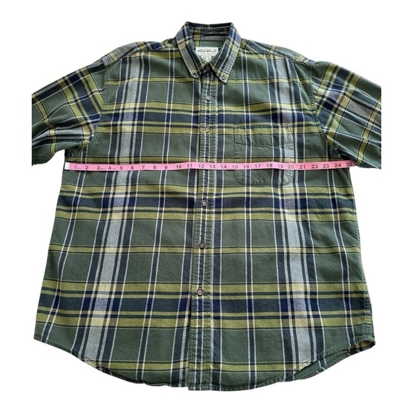 Eddie Bauer Vintage Flannel Button Down Regular Fit Plaid Green Mens Large - Picture 8 of 11